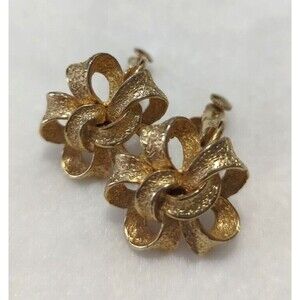 Coro Vintage Gold Tone Ribbon Earrings